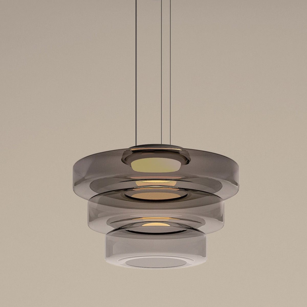 Suspension verre à étages Strato – Gris fumé, 3 couches D45cm