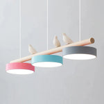 Suspension oiseau Passero coloris rose, bleu et gris, câble blanc