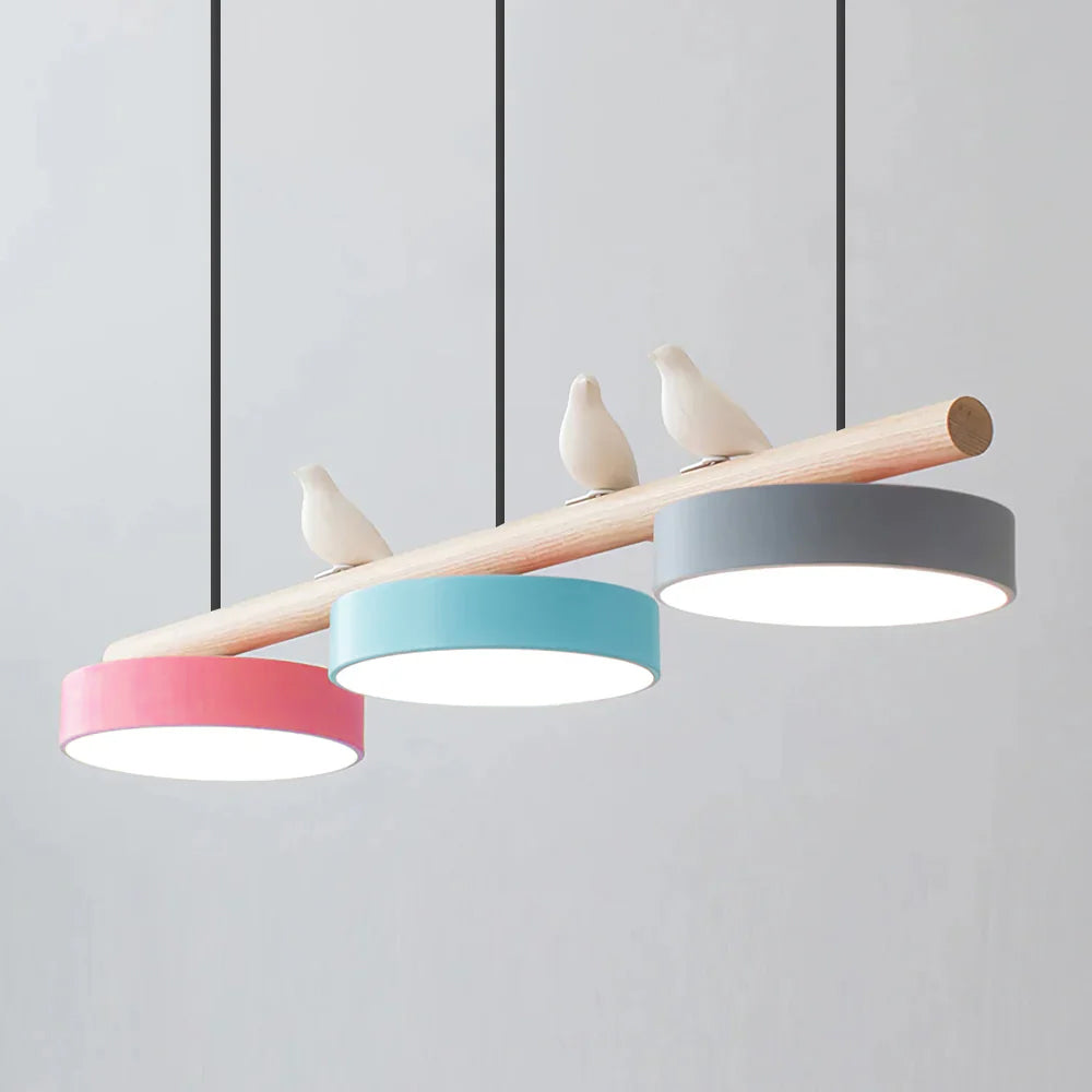 Suspension oiseau Passero coloris rose, bleu et gris, câble noir