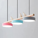 Suspension oiseau Passero coloris rose, bleu et gris, câble noir