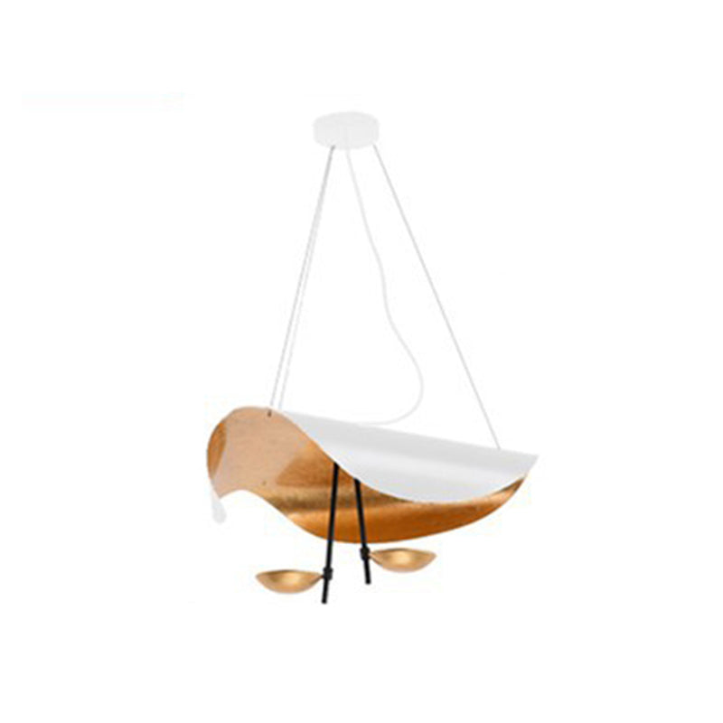 Plafonnier feuille LED design Fogliana – Blanc et or, version suspension