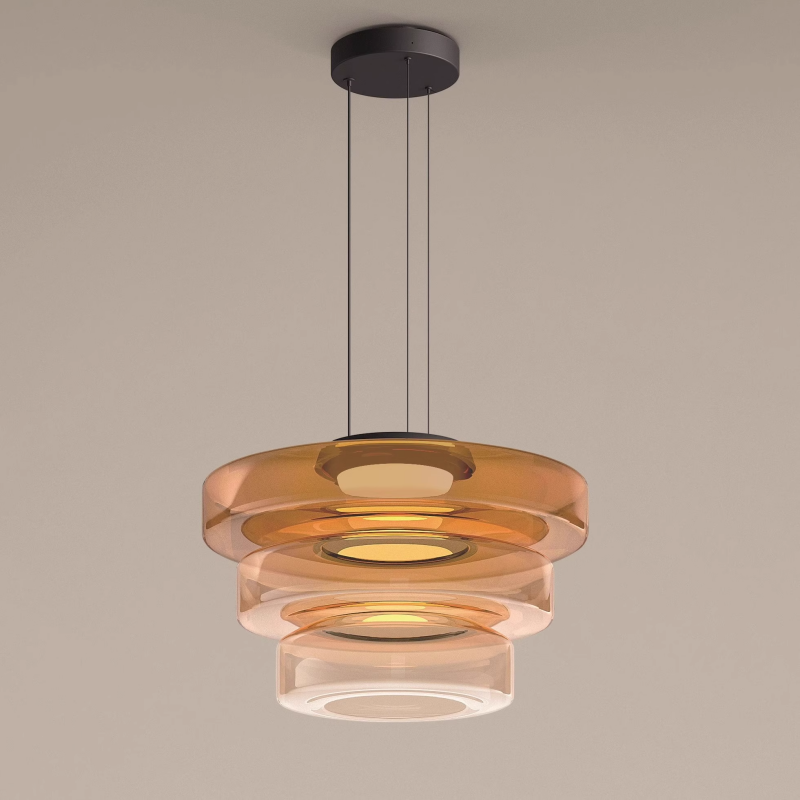 Suspension verre à étages Strato – Ambre, 3 couches D45cm