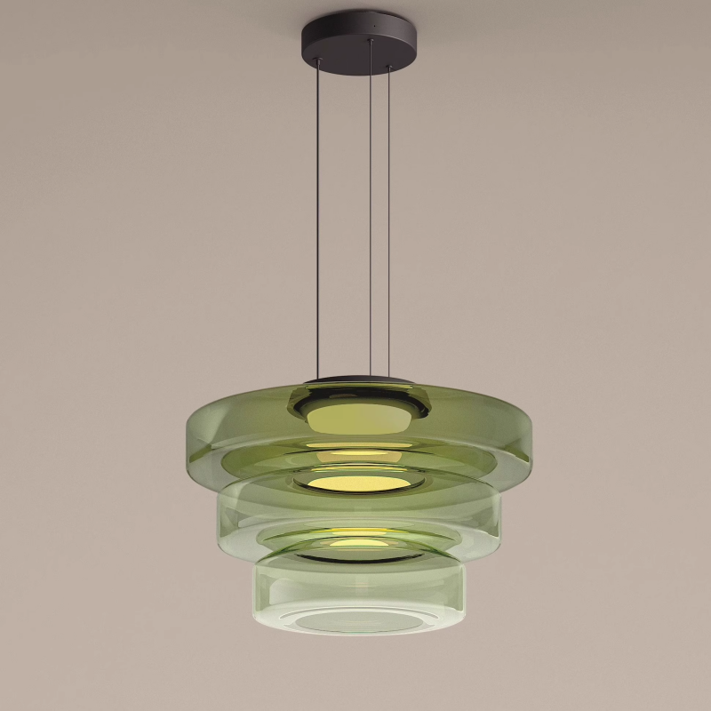 Suspension verre à étages Strato – Vert, 3 couches D45cm
