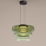 Suspension verre à étages Strato – Vert, 3 couches D45cm