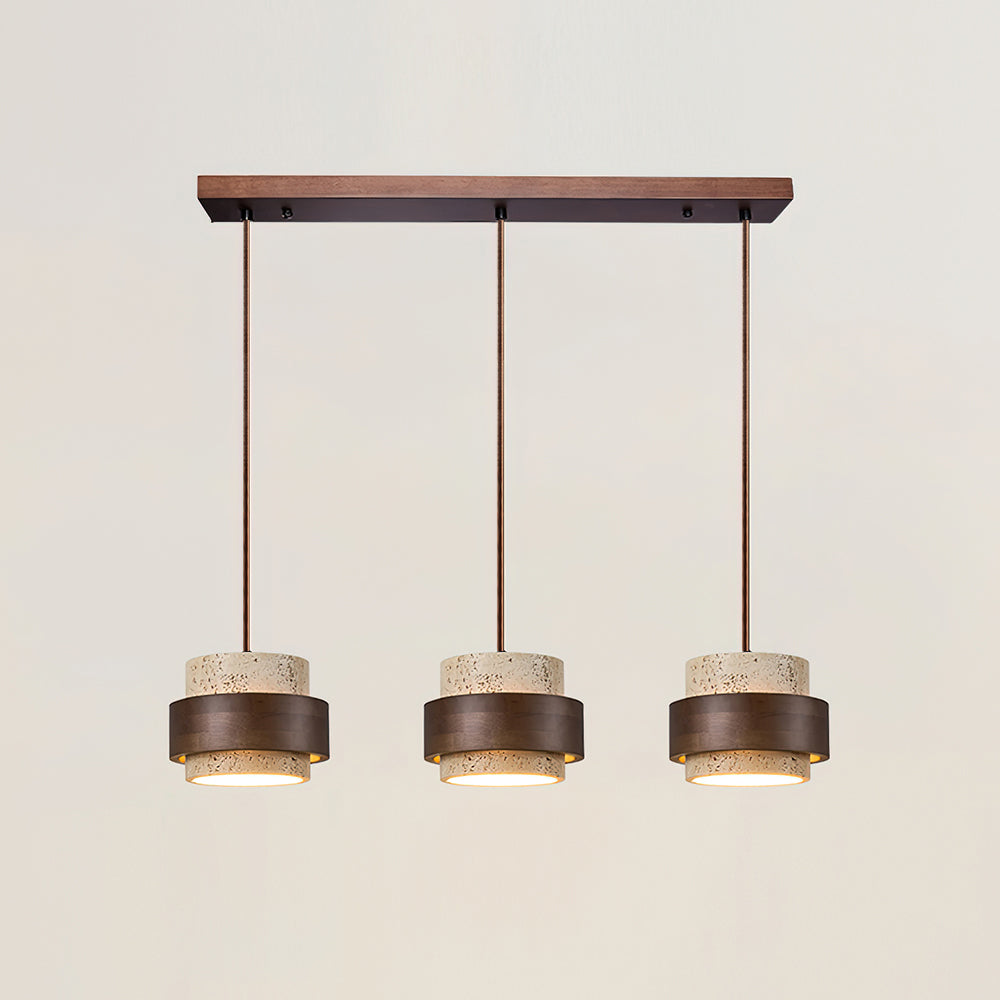Suspension aspect travertin Travia – 3 Lampes L 80cm x H 150cm