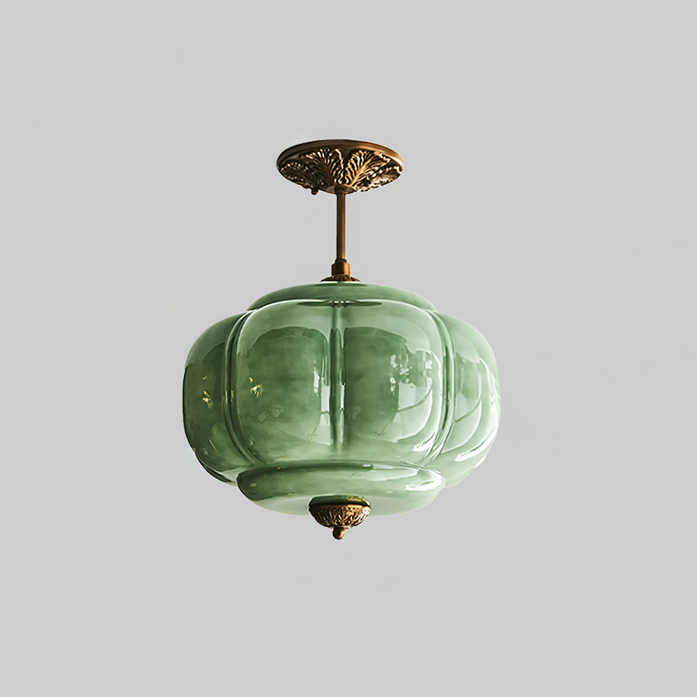 Plafonnier semi-encastré en verre Smeralda – Dia 38cm x H 32cm, Or et vert