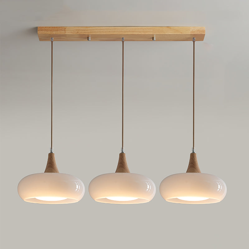 Suspension verre ambré & effet bois Ambrina – 3 Lampes, Blanc