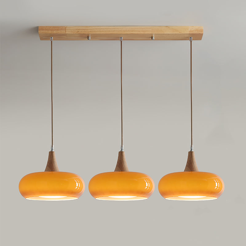 Suspension verre ambré & effet bois Ambrina – 3 Lampes, Orange