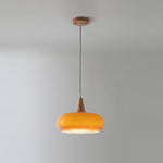 Suspension verre ambré & effet bois Ambrina – 1 Lampe, Orange