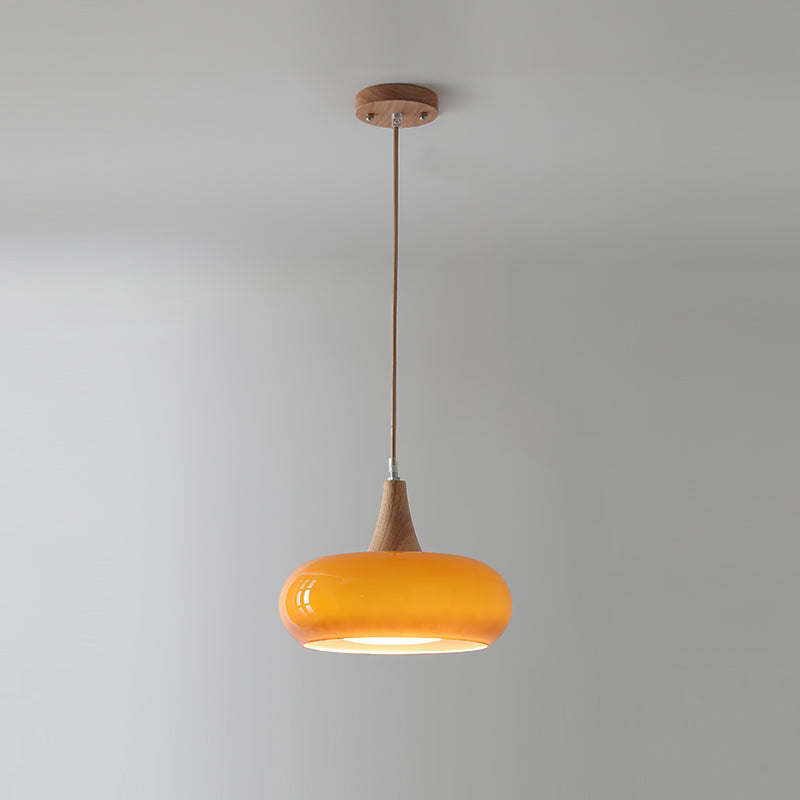 Suspension verre ambré & effet bois Ambrina – 1 Lampe, Orange