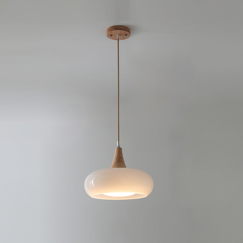 Suspension verre ambré & effet bois Ambrina – 1 Lampe, Blanc