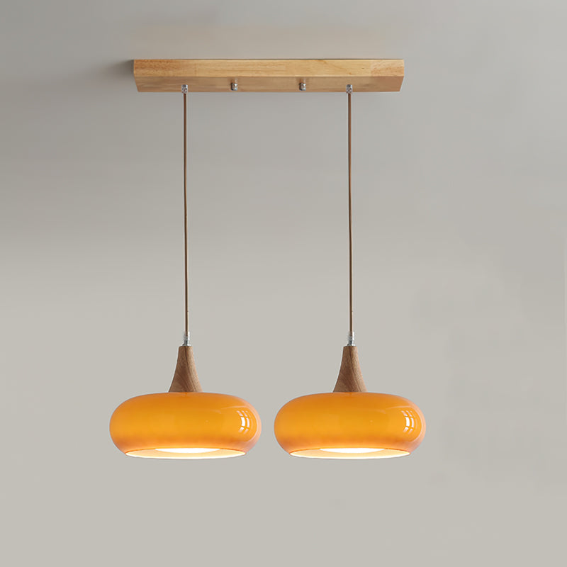 Suspension verre ambré & effet bois Ambrina – 2 Lampes, Orange