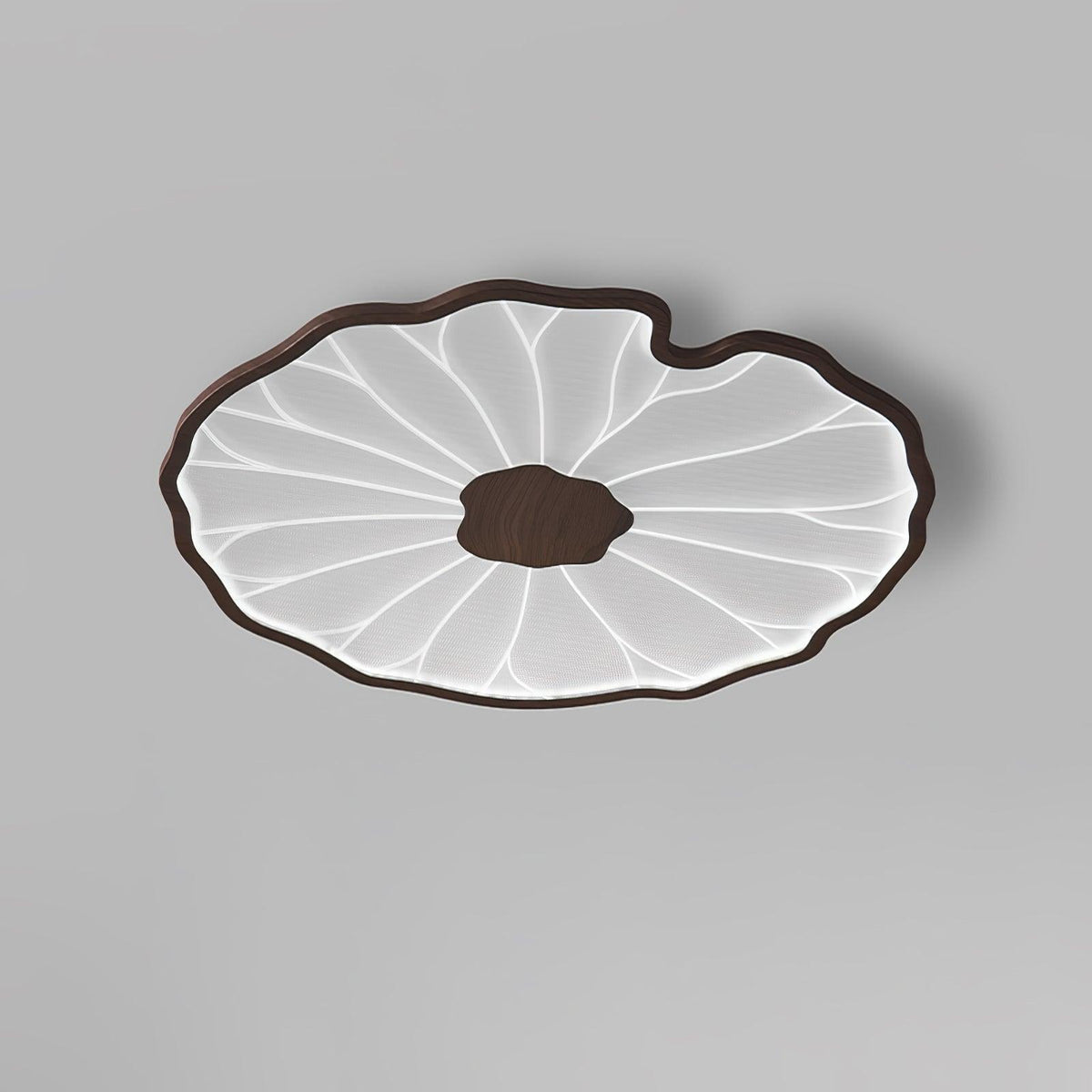 Plafonnier LED feuille de lotus effet bois Lotia – Dia 72cm, effet noyer