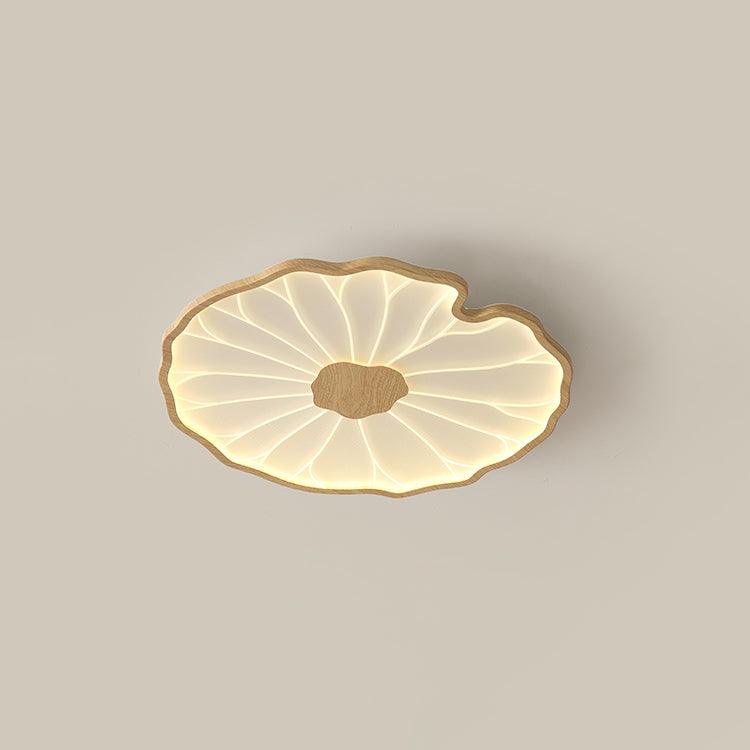 Plafonnier LED feuille de lotus effet bois Lotia – Dia 30cm, effet bois naturel