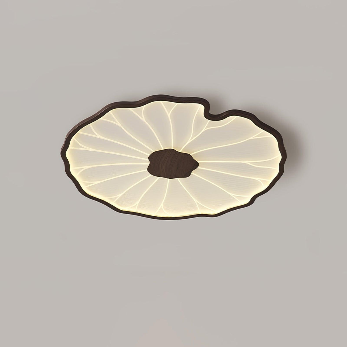Plafonnier LED feuille de lotus effet bois Lotia – Dia 52cm, effet noyer