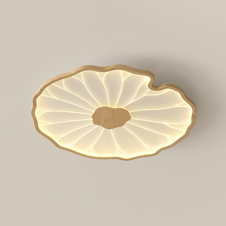 Plafonnier LED feuille de lotus effet bois Lotia – Dia 72cm, effet bois naturel