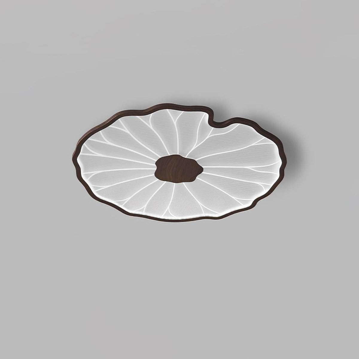 Plafonnier LED feuille de lotus effet bois Lotia – Dia 40cm, effet noyer