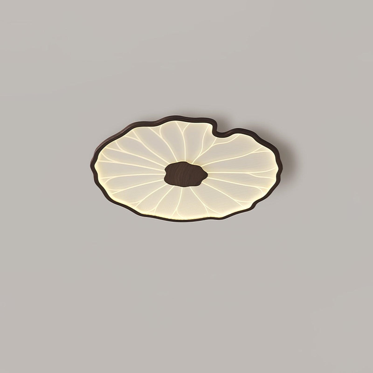 Plafonnier LED feuille de lotus effet bois Lotia – Dia 30cm, effet noyer