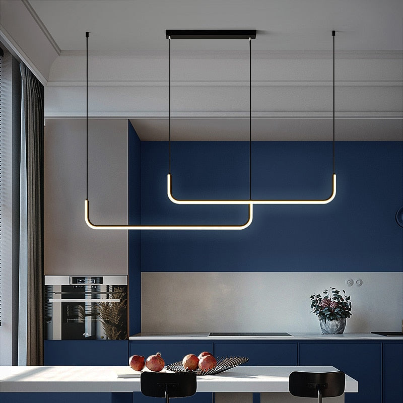 Suspension linéaire LED minimaliste Lineo – L150cm, Cadre noir