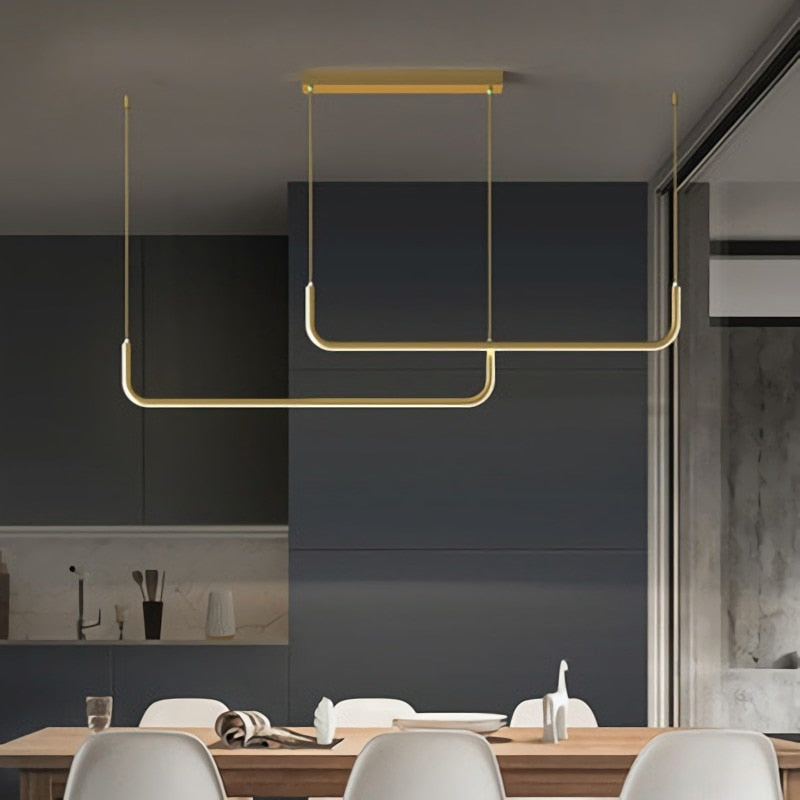 Suspension linéaire LED minimaliste Lineo – L150cm, Cadre doré