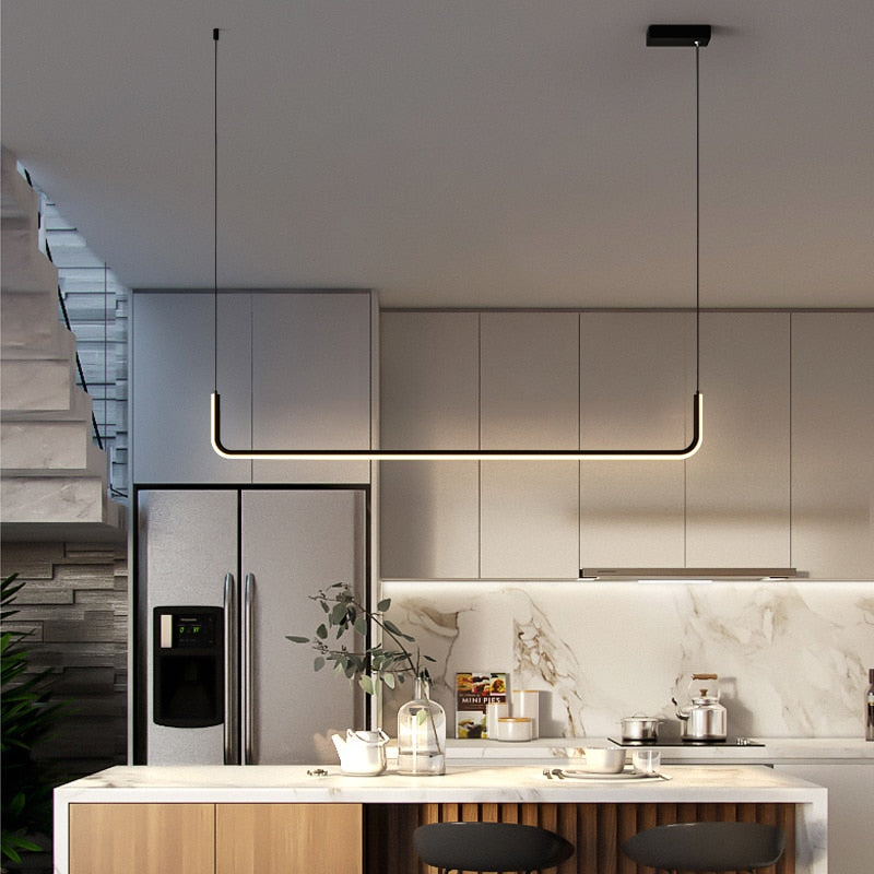 Suspension linéaire LED minimaliste Lineo – L90cm, Cadre noir
