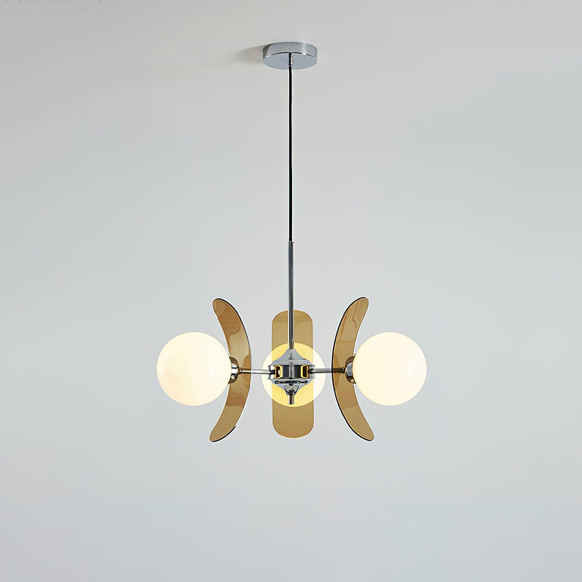 Lustre fleur en verre coloré Bocciolo – 3 lampes, Dia 60cm, marron et chromé