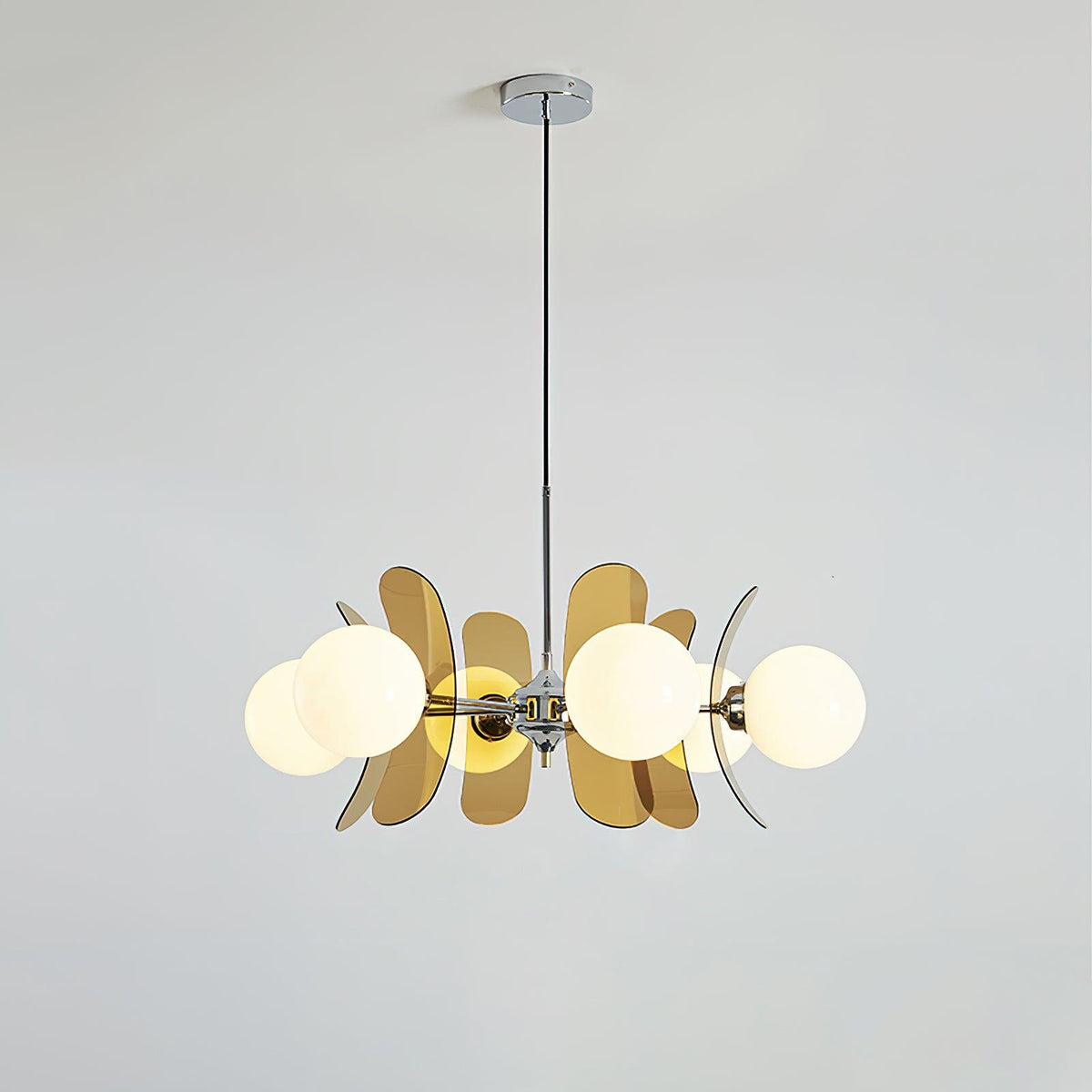 Lustre fleur en verre coloré Bocciolo – 6 lampes, Dia 72cm, marron et chromé