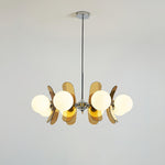 Lustre fleur en verre coloré Bocciolo – 8 lampes, Dia 82cm, marron et chromé
