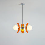 Lustre fleur en verre coloré Bocciolo – 3 lampes, Dia 60cm, orange et chromé