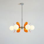 Lustre fleur en verre coloré Bocciolo – 6 lampes, Dia 72cm, orange et chromé