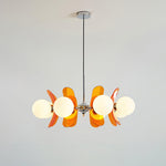 Lustre fleur en verre coloré Bocciolo – 8 lampes, Dia 82cm, orange et chromé