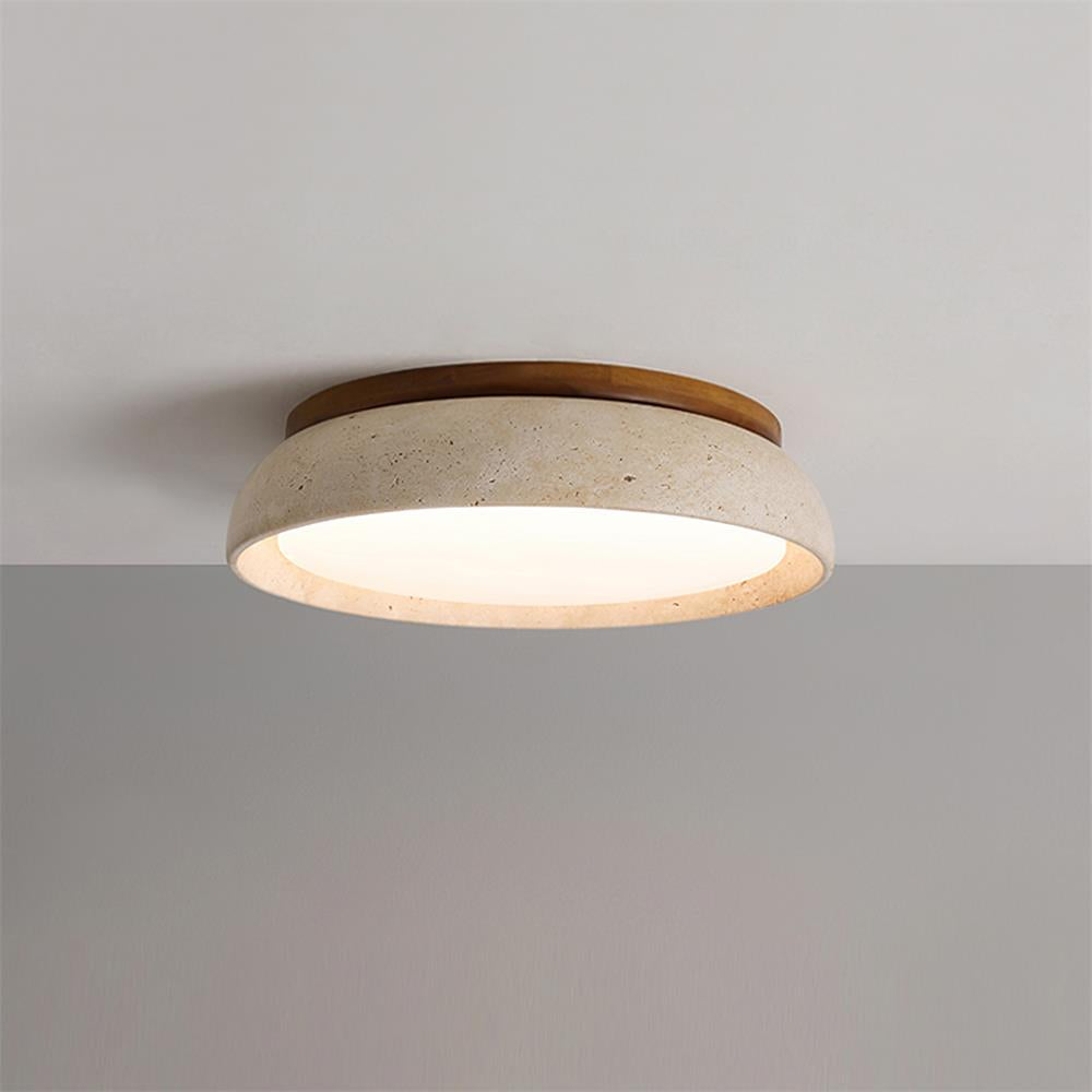 Plafonnier aspect travertin & effet bois Pietrina – D30cm