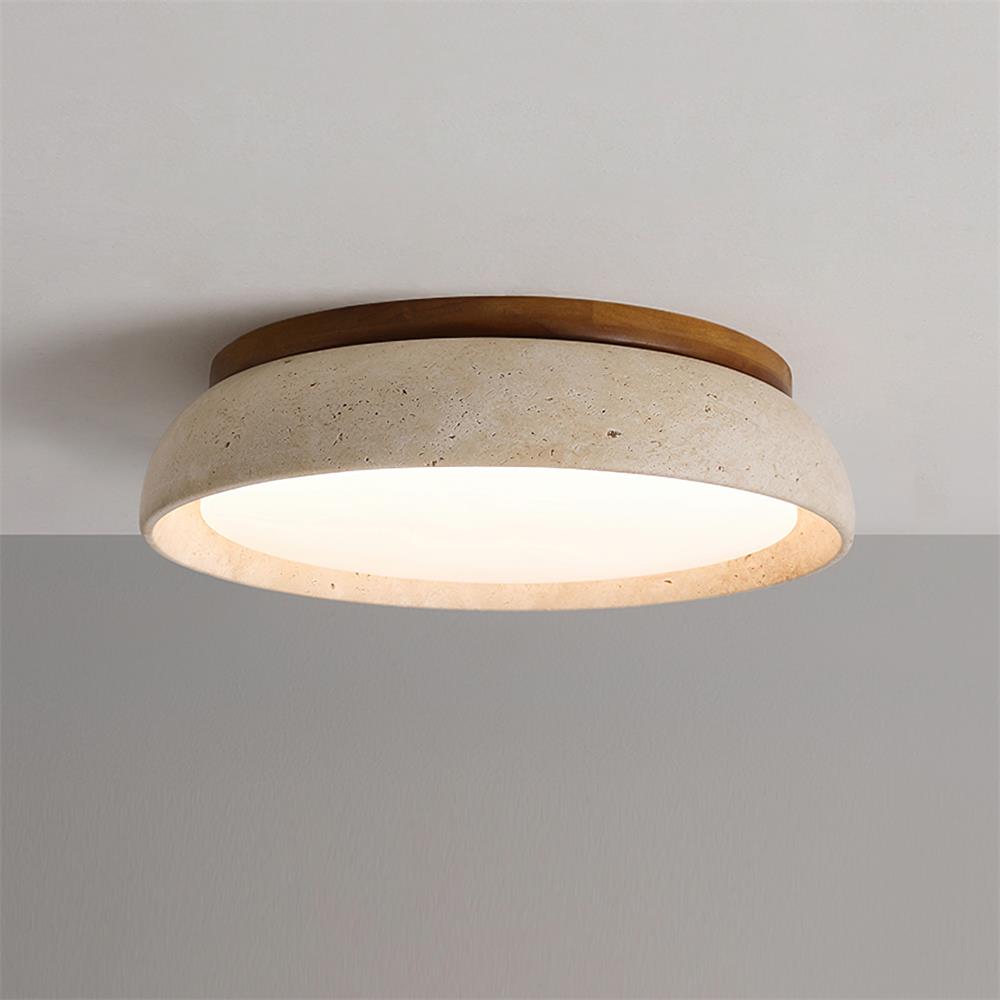 Plafonnier aspect travertin & effet bois Pietrina – D55cm
