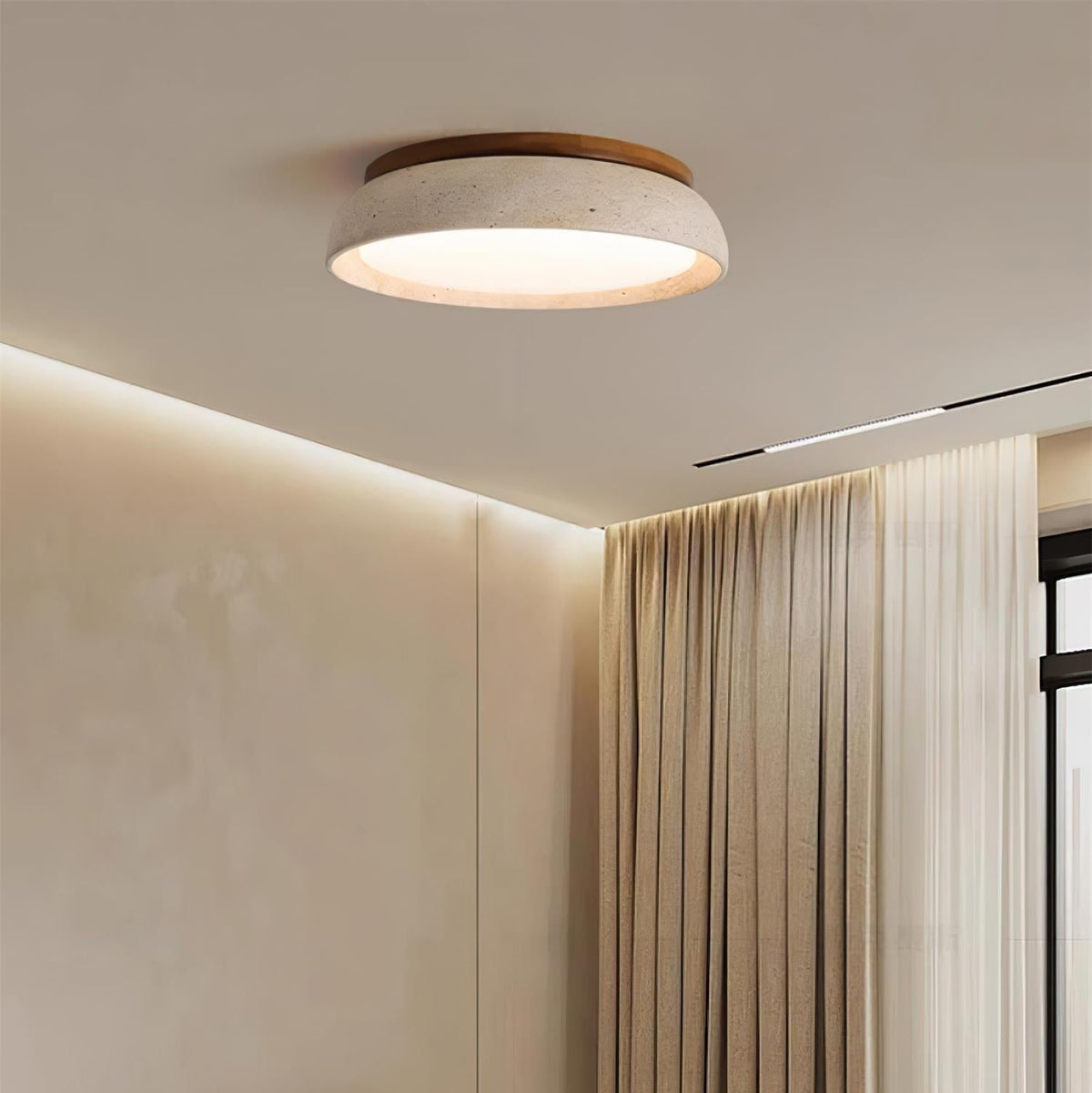 Plafonnier aspect travertin & effet bois Pietrina – D43cm