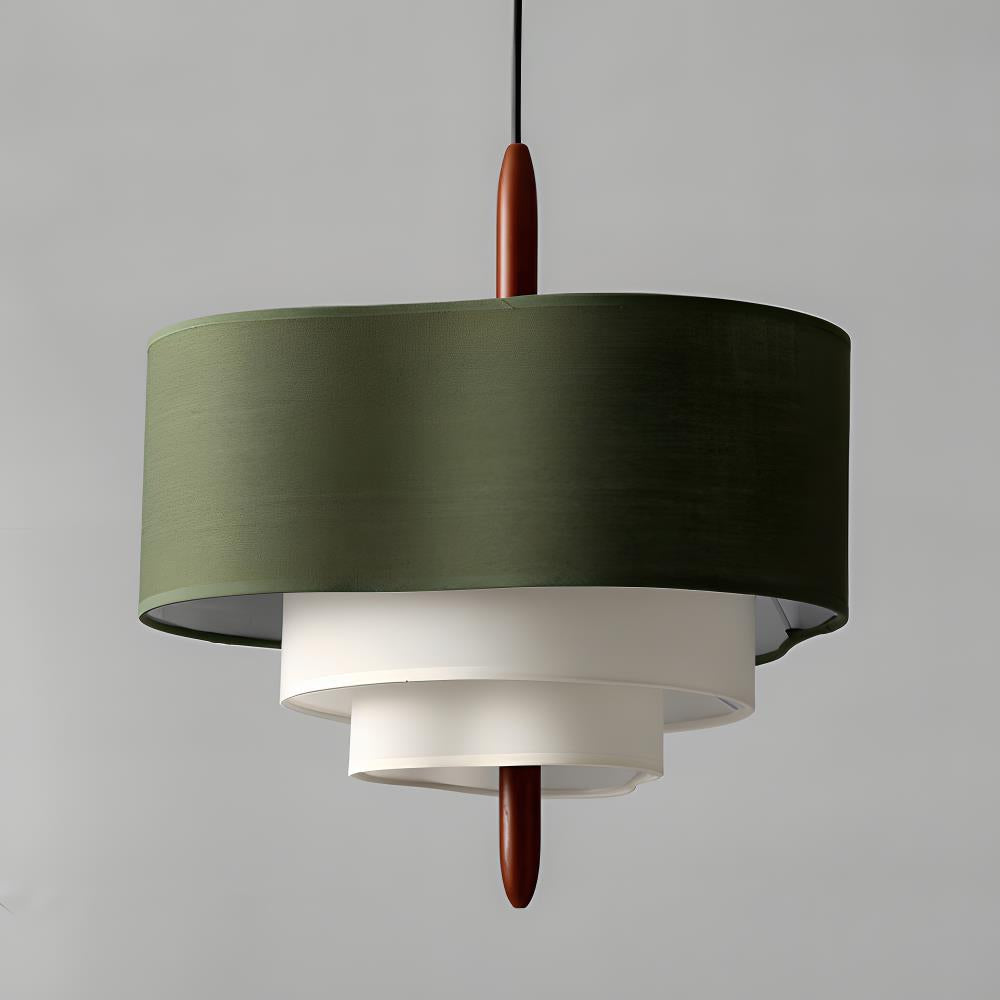 Suspension abat-jour tissu & effet bois Verdina – Vert & Blanc