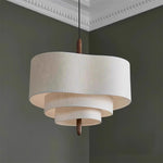 Suspension abat-jour tissu & effet bois Verdina – Blanc
