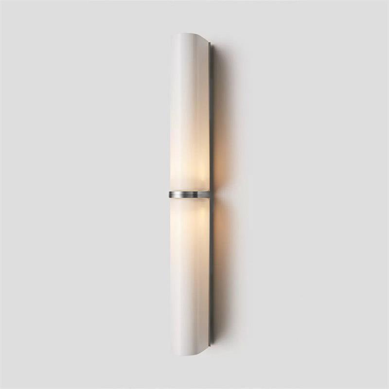 Applique murale double globe en verre Gemella – L 8,5cm x H 60cm, chrome et verre blanc