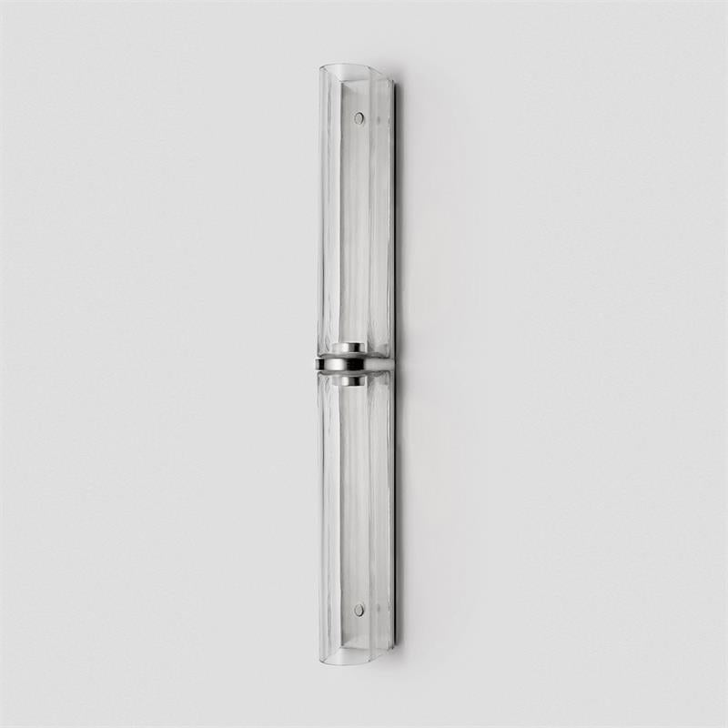 Applique murale double globe en verre Gemella – L 8,5cm x H 60cm, chrome et verre transparent