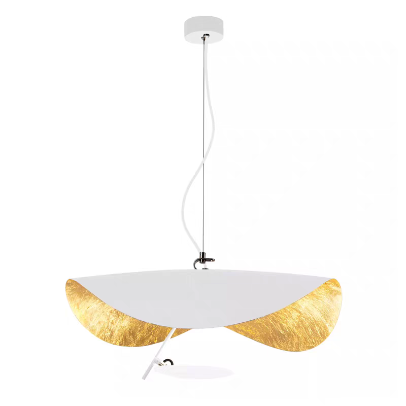 Plafonnier feuille LED design Fogliana – Blanc et or, version suspension