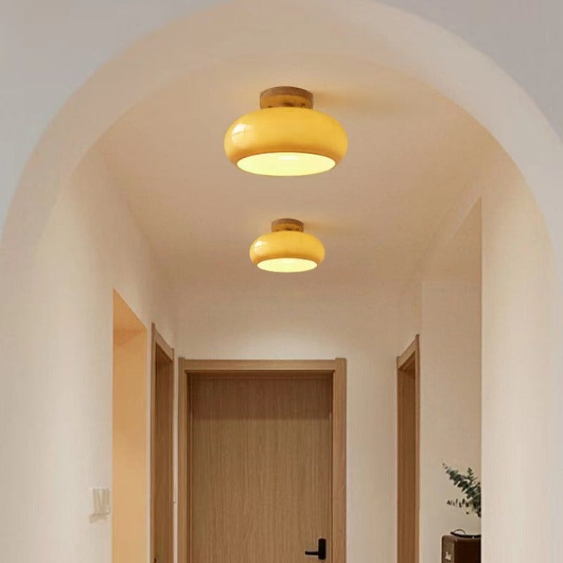 Plafonnier effet bois & verre Lumetta – Jaune