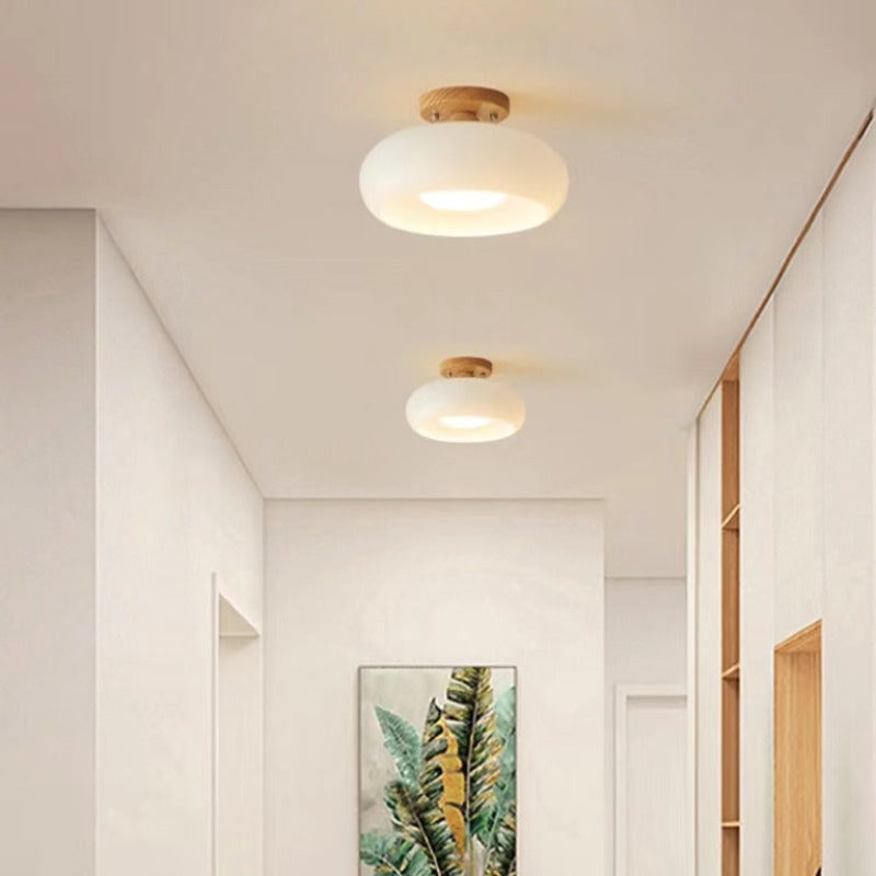 Plafonnier effet bois & verre Lumetta – Blanc