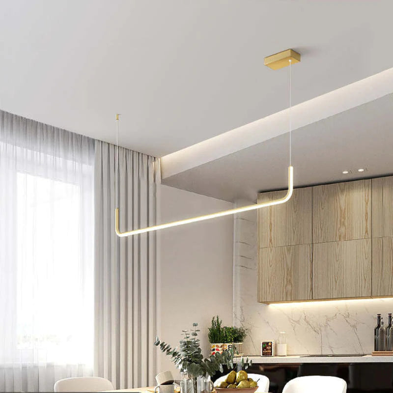 Suspension linéaire LED minimaliste Lineo – L90cm, Cadre doré